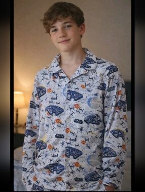 Pottery Barn Kids Star Wars Millennium Falcon Flannel Pajama Top Adult Size XS
